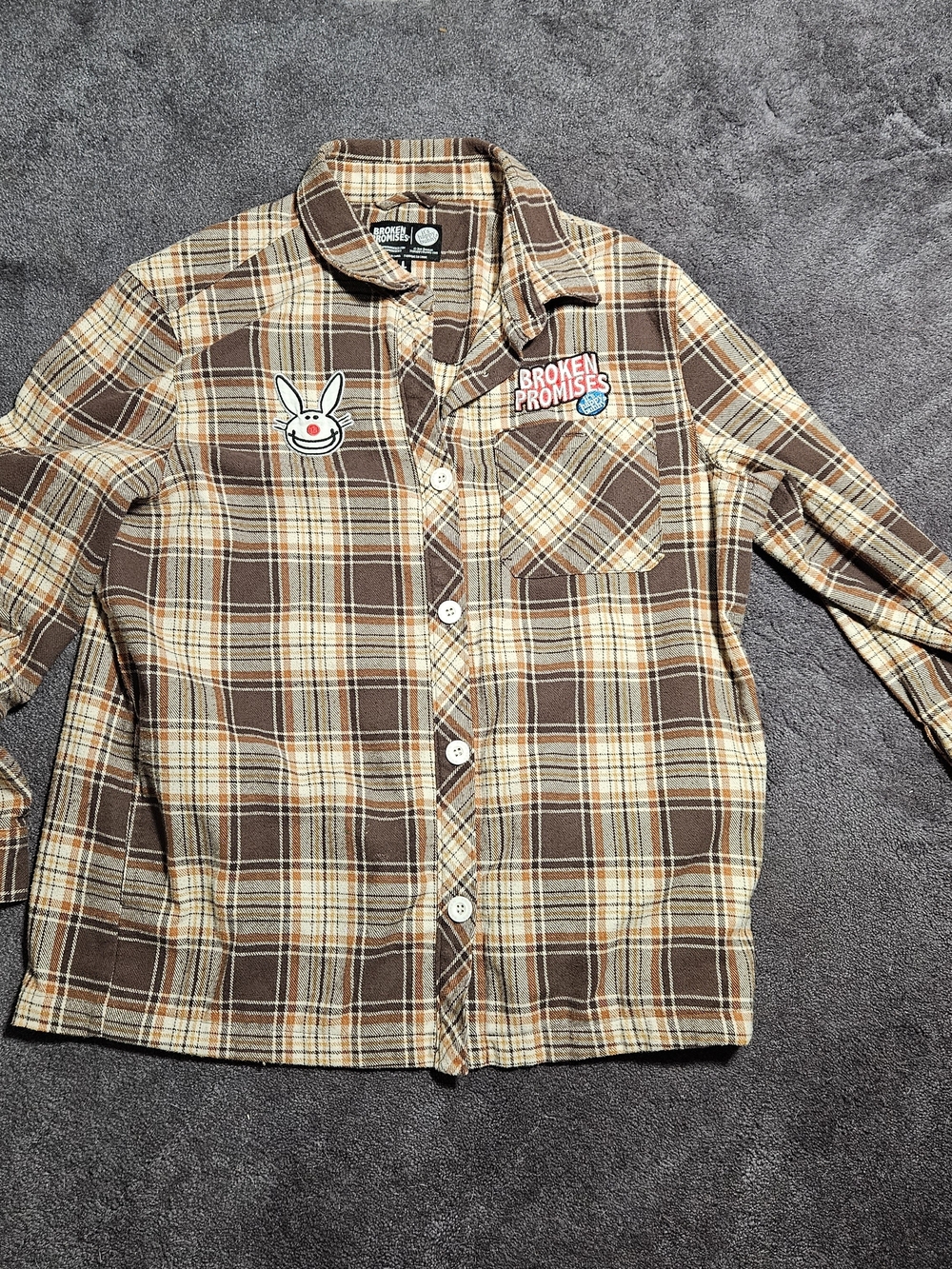 Broken Promises Brown Plaid Button-Up Shirt, L
